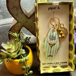 Piper K Tini Time Martini Bag Charm Hotel Key Chain - NEW